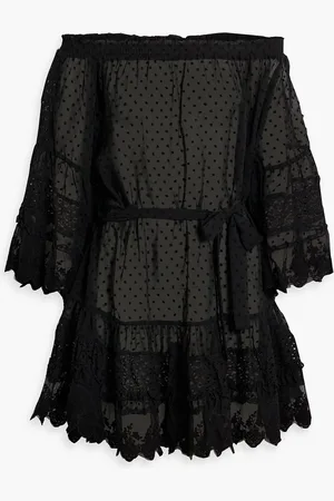 Melissa Odabash Alice off-the-shoulder lace-paneled Swiss-dot mini dress - - S