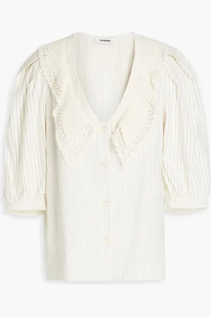 Sandro Striped linen-blend twill blouse - White - 3