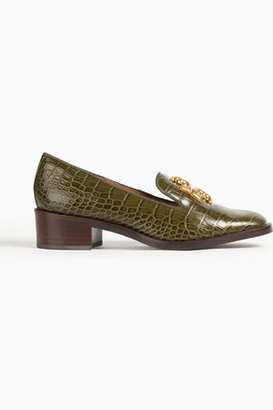 Tory Burch Eleanor embellished croc-effect leather pumps - Green - US 10.5