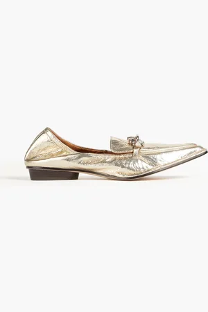 Tory Burch Jessa embellished metallic leather loafers - Metallic - US 5