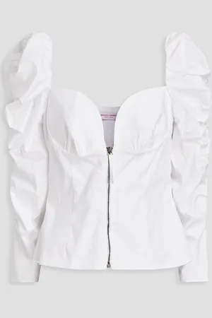 Carolina Herrera Ruched cotton-blend poplin top - - US 0