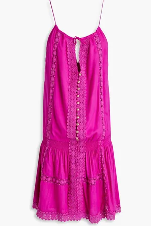 Melissa Odabash Chelsea lace-trimmed embellished voile mini dress - Pink - L