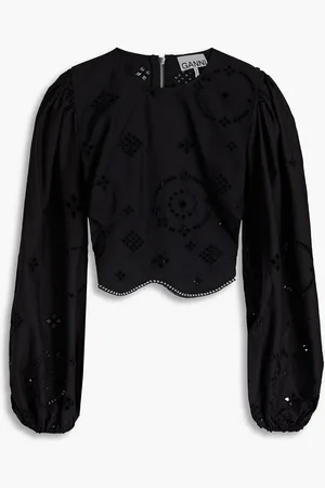 Ganni Cropped broderie anglaise cotton blouse - - DE 44