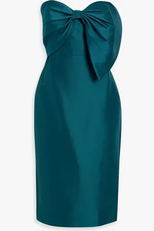 Badgley Mischka Strapless bow-embellished faille dress - Blue - US 10