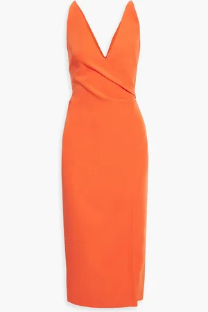 Halston Heritage Wrap-effect stretch-crepe midi dress - Red - US 2