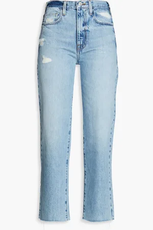 Frame Cropped distressed high-rise straight-leg jeans - Blue - 29