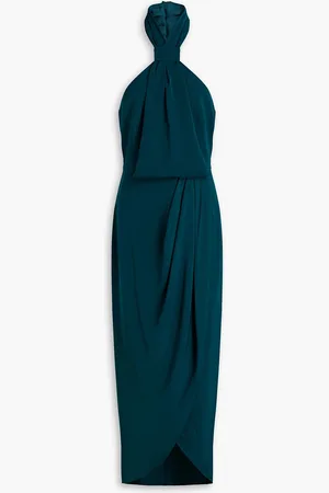 Shona Joy Draped satin halterneck midi dress - Green - UK 16