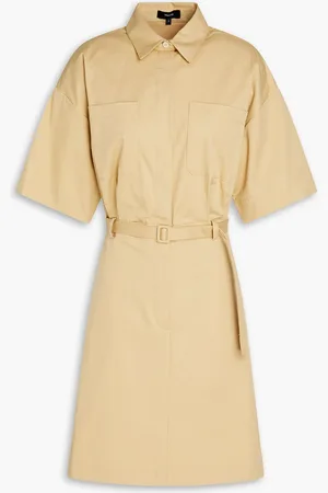 THEORY Belted cotton-blend twill mini shirt dress - Neutral - US 10