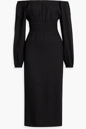 ONIA Air off-the-shoulder shirred linen-blend midi dress - - M