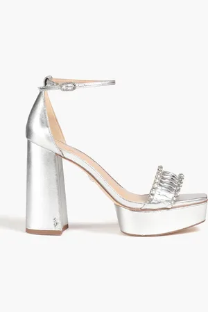 Sam Edelman Ninette crystal-embellished metallic leather platform sandals - Metallic - EU 40.5