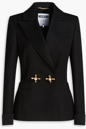 Moschino Double-breasted satin-trimmed wool-twill blazer - - IT 36
