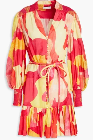 Rebecca Vallance Toretta belted printed cotton-voile mini dress - Orange - S