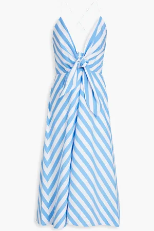 Rebecca Vallance Nini knotted striped cotton-blend poplin midi dress - Blue - UK 16