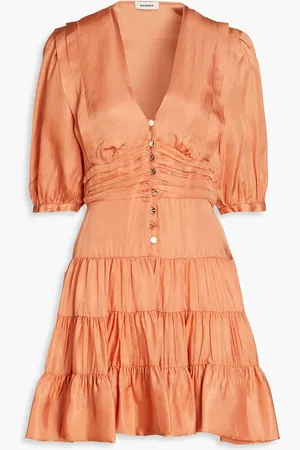Sandro Gathered tiered satin mini dress - Orange - FR 42