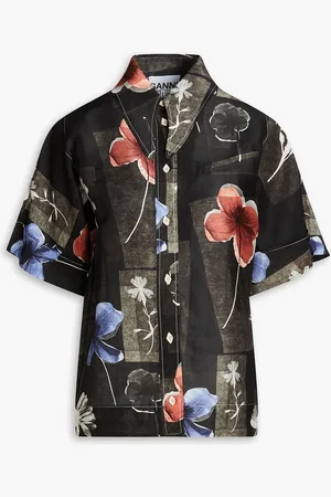 Ganni Printed linen and silk-blend shirt - - DE 32