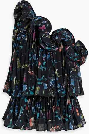 AMUR One-shoulder pleated floral-print chiffon top - - US 6