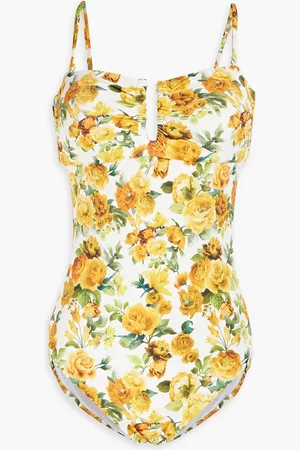 ONIA Pauline cutout floral-print swimsuit - Yellow - XS