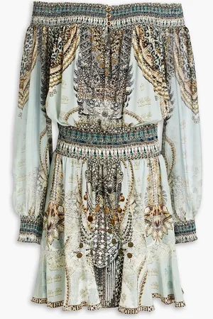 Camilla Off-the-shoulder printed silk crepe de chine mini dress - Green - XXL