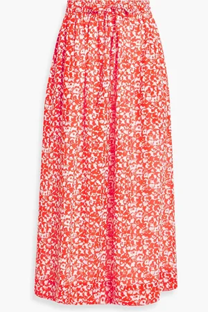 Ganni Printed crepe midi skirt - Red - DE 38