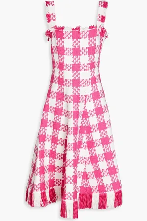Oscar de la Renta Checked cotton-blend tweed midi dress - - US 6