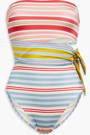 ZIMMERMANN Cutout striped bandeau swimsuit - Blue - 3