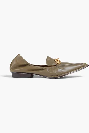 Tory Burch Jessa chain-embellished leather loafers - Green - US 5