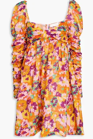 ZIMMERMANN Ruched floral-print cotton-voile mini dress - Yellow - 2