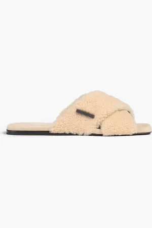Brunello Cucinelli Bead-embellished shearling slides - White - EU 35.5