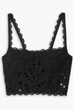CHARO RUIZ IBIZA Tessa cropped broderie anglaise cotton-blend top - - XS