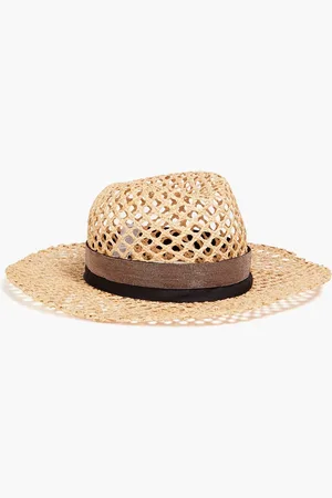 Brunello Cucinelli Bead-embellished grosgrain-trimmed raffia sun hat - Neutral - M