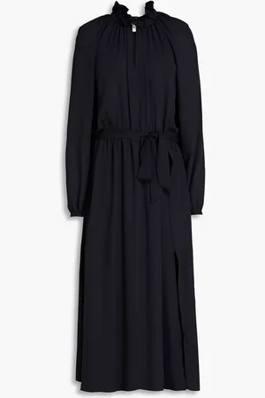 Claudie Pierlot Belted ruffled crepe midi dress - Blue - FR 34