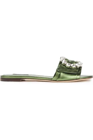 Dolce & Gabbana Crystal-embellished metallic leather slides - Green - EU 35.5
