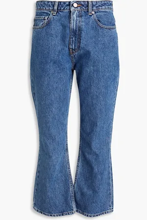Ganni Cropped distressed high-rise bootcut jeans - Blue - 31W-32L