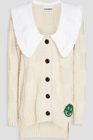 Ganni Paneled knitted cardigan - White - XL