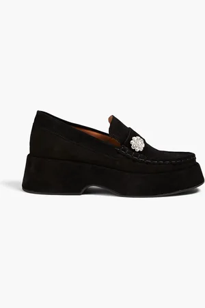 Ganni Crystal-embellished suede platform loafers - - EU 41