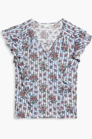 VERONICA BEARD Joi ruffled printed cotton-voile top - Blue - US 14