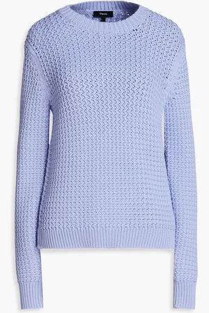 THEORY Waffle-knit cotton-blend sweater - Purple - XS