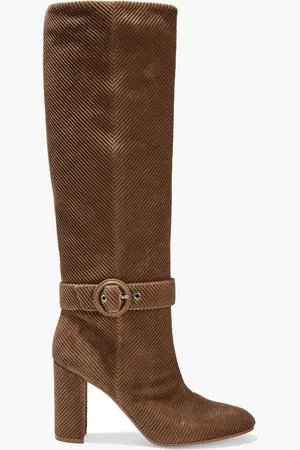 Gianvito Rossi Lucas buckle-embellished corduroy knee boots - Brown - EU 36