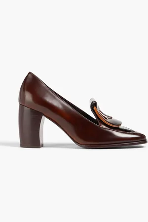 Tory Burch Embellished burnished leather loafers - Brown - US 5.5