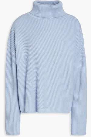 Joseph Ribbed cotton, wool and cashmere-blend turtleneck sweater - Blue - M