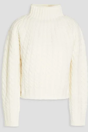 THEORY Cable-knit wool and cashmere-blend turtleneck sweater - White - L