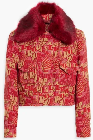 ZIMMERMANN Faux fur-trimmed jacquard jacket - Burgundy - 0