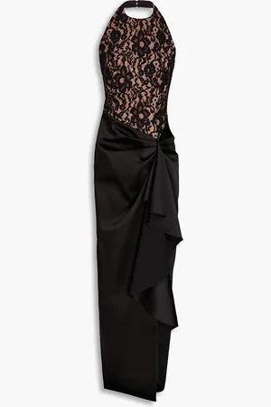 Rasario Draped corded lace and satin halterneck gown - - FR 44