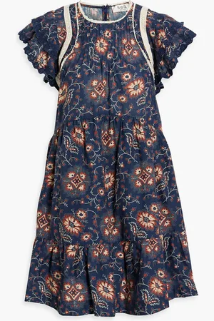 SEA Robina ruffled floral-print cotton-voile mini dress - Blue - XXS