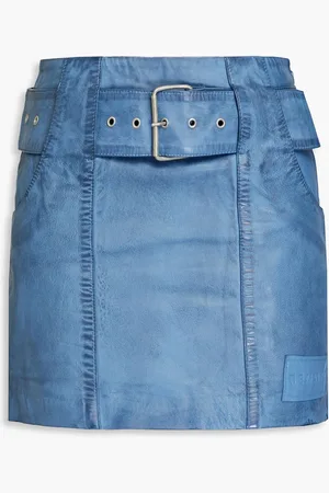 REMAIN Birger Christensen Belted distressed leather mini skirt - Blue - DE 34