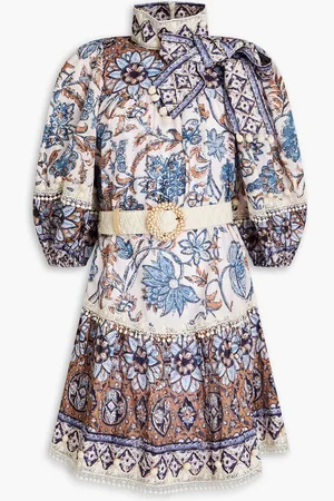 ZIMMERMANN Pussy-bow floral-print linen mini dress - Pink - 2