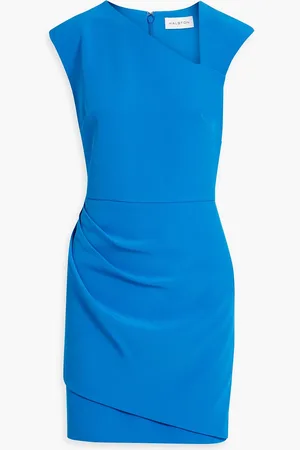 Halston Heritage Liona wrap-effect draped crepe mini dress - Blue - US 14