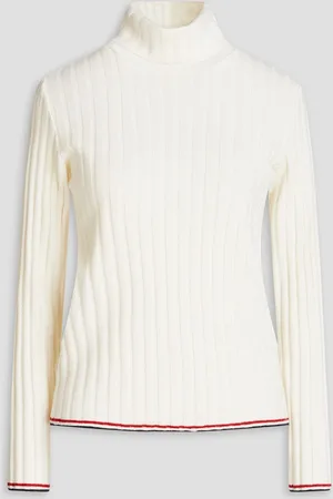 Thom Browne Ribbed cashmere turtleneck sweater - White - IT 42