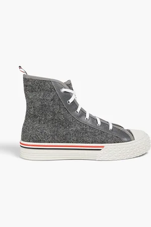Thom Browne Leather-trimmed tweed high-top sneakers - Gray - US 7