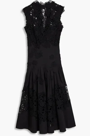 Oscar de la Renta Macramé lace-paneled stretch cotton-poplin midi dress - - US 16